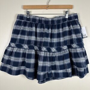 SO Women's XL Mini Ruffle Skirt Navy Grey Plaid Clueless Preppy NEW